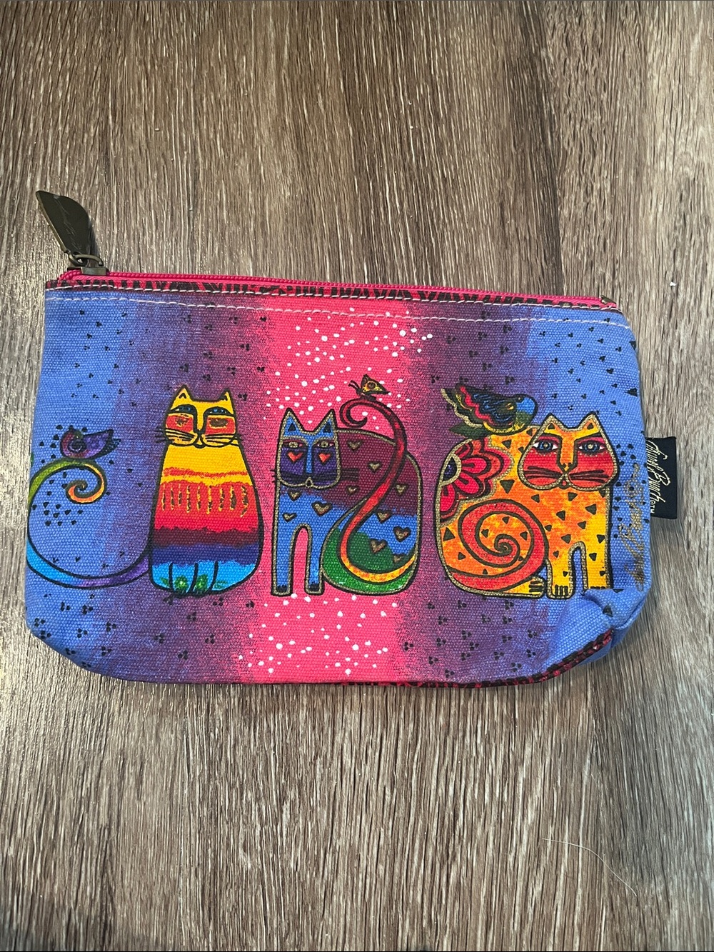 Laurel Burch Colorful Cat Zip Pouch - Bright Multicolor Print